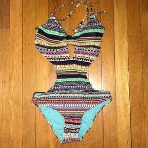 Aztec Print cut out back Bathing Suit